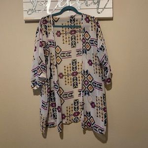 Aztec semi sheer kimono cover up